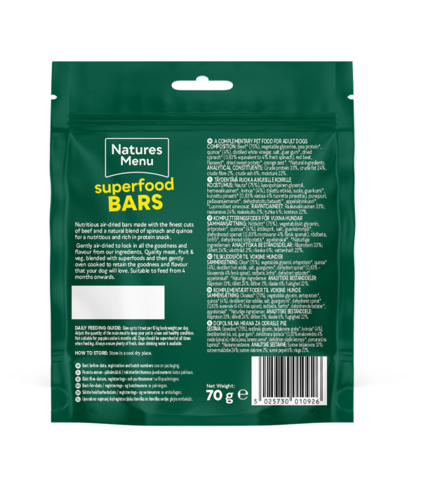 Natures Menu Superfood Bars Beef with Spinach & Quinoa at The Lancashire Dog Company