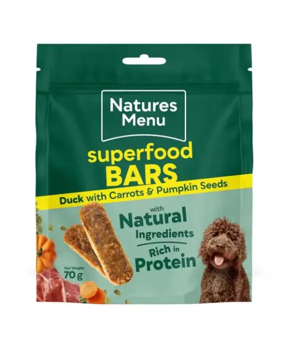 Natures Menu Superfood Bars Duck with Carrot & Pumpkin Seeds at The Lancashire Dog Company