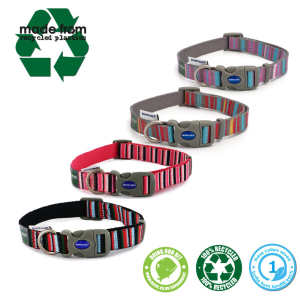 Ancol 'Made From' Recycled Pink Candy Stripe Dog Collar