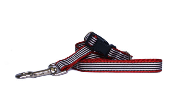 Red and Black Racing Stripes Dog Lead and Dog Collar by Arton & Co