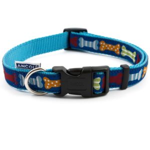 Ancol Nylon Adjustable Blue Paw Dog Collar