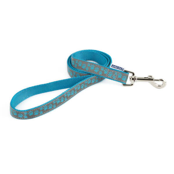 Ancol Nylon Blue Paw Print Reflective Dog Lead