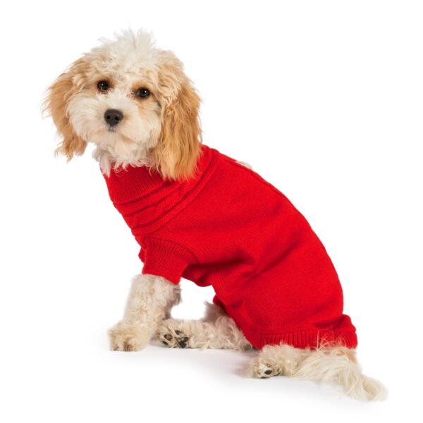 Ancol Cable Knit Roll Neck Red Dog Jumper