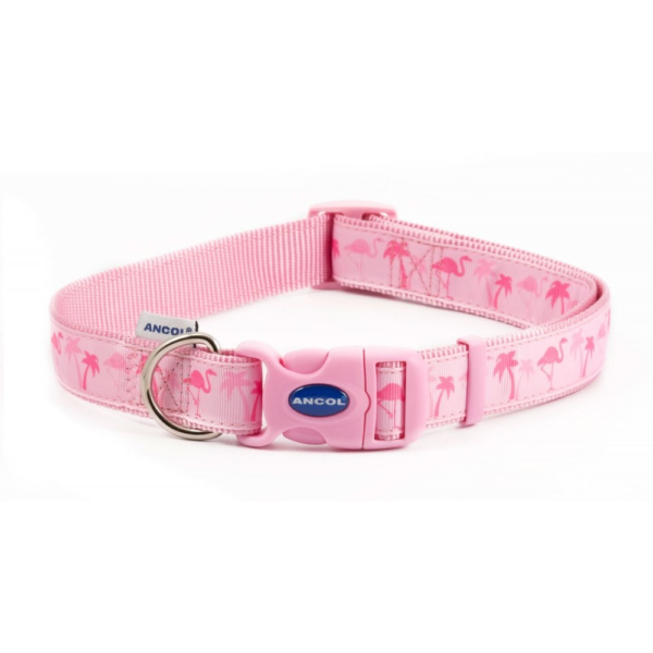 Ancol Nylon Adjustable Pink Flamingo Dog Collar