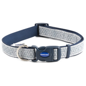 Ancol Nylon Navy and Grey Geometric Print Dog Collar