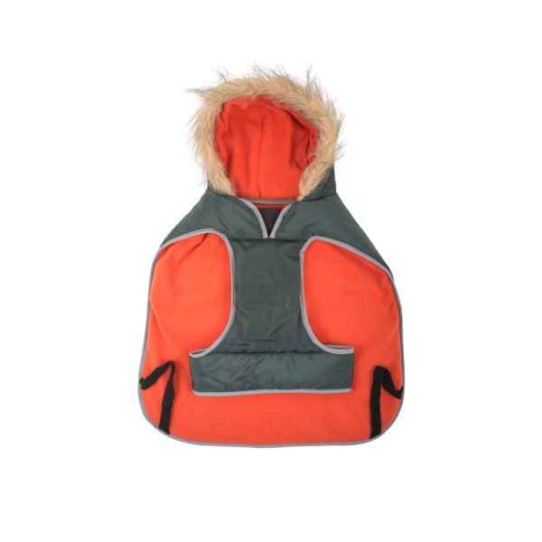 Ancol Green Parka Dog Coat with a water-resistant exterior, fleece lining and a faux-fur hood