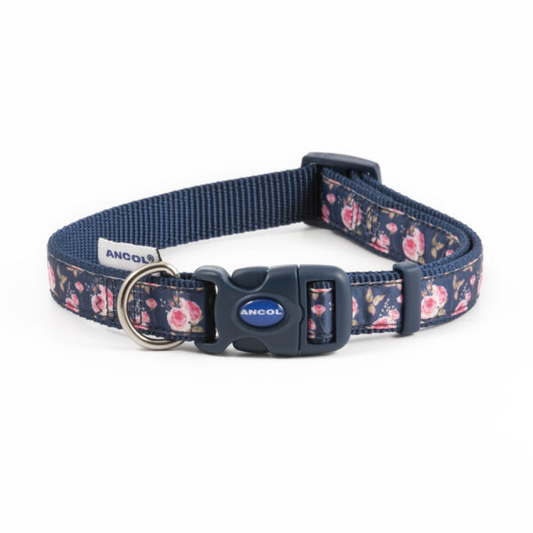 Ancol Nylon Adjustable Navy Rose Dog Collar