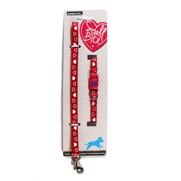Ancol Red Heart Puppy Collar and Lead Set