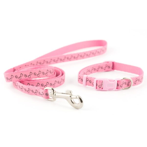 Ancol Pink Paw and Bone Puppy Collar and Lead Set