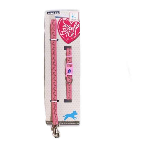 Ancol Pink Paw and Bone Puppy Collar and Lead Set