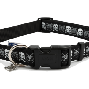 Ancol Nylon Adjustable Black Skull Dog Collar