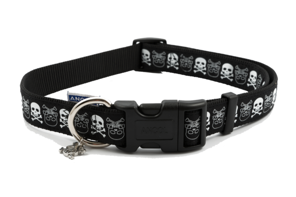 Ancol Nylon Adjustable Black Skull Dog Collar