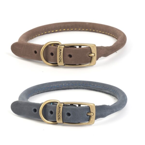 Blue Ancol Timberwolf Round Leather Buckle Dog Collar