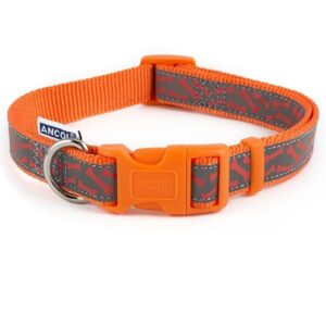 Ancol Nylon Adjustable Orange Bone Reflective Dog Collar