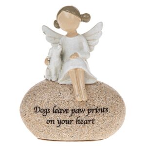 Angel Stone Dog Ornament with the words 'Dogs leave paw prints on your heart'