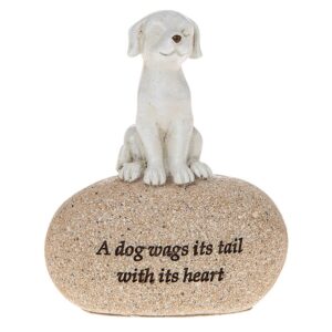 Angel Stone Dog Ornament with the words 'A Dog Wags It's Tail With It's Heart'