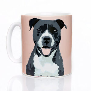 Pink Black and White Staffie Mug by Betty Boyns