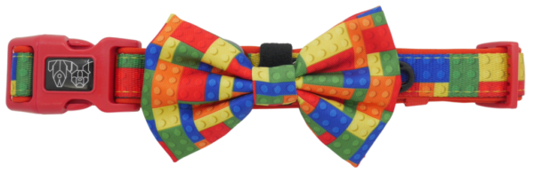 Big & Little Dogs 'Blocktastic' Lego Block Print Adjustable Red Dog Collar and Detachable Dog Bow Tie