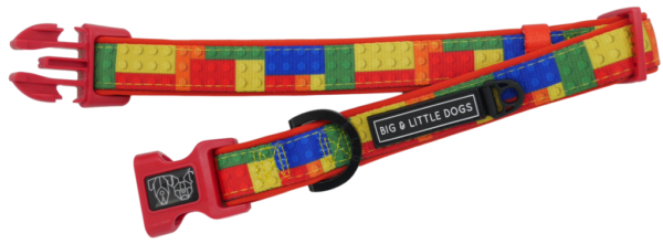 Big & Little Dogs 'Blocktastic' Lego Block Print Adjustable Red Dog Collar and Detachable Dog Bow Tie