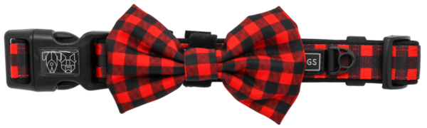 Big & Little Dogs 'Plaid to the Bone' Red and Black Plaid Adjustable Dog Collar and Detachable Dog Bow Tie