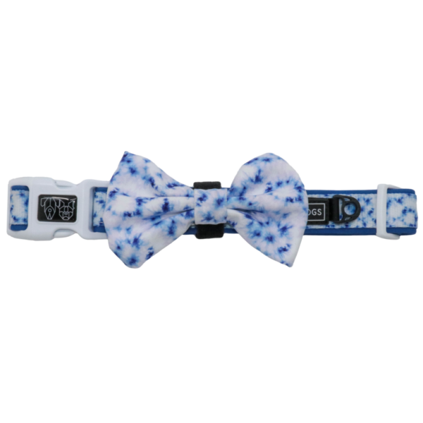Big & Little Dogs Blue Tie Dye Dog Collar and Detachable Bow Tie