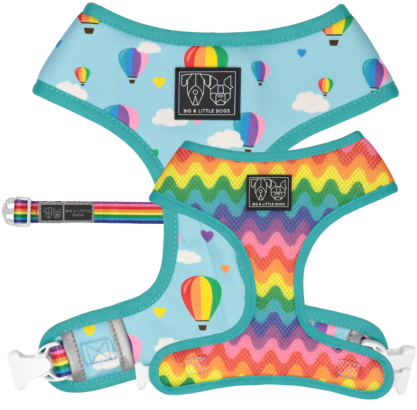 Big & Little Dogs 'Up, Up and Away' Hot Air Balloon and Rainbow Print Reversible Dog Harness