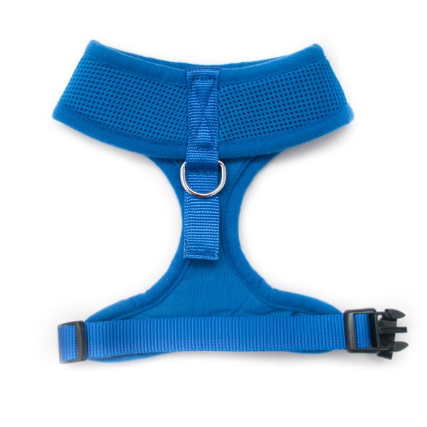 Back of Blue Adjustable Padded Dog Harness by Wagytail