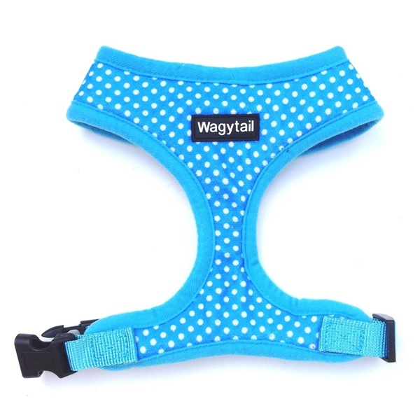 Blue Dog Harness with White Polka Dots by Wagytail