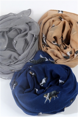 Brown, grey and blue Border Collie Scarves featuring a variety of different Border Colllie's sitting and standing.