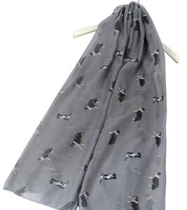 Grey Border Collie Scarf featuring a variety of different Border Colllie's sitting and standing.