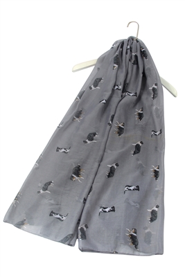Grey Border Collie Scarf featuring a variety of different Border Colllie's sitting and standing.
