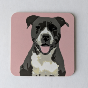 Pink Brown Staffie Coaster by Betty Boyns