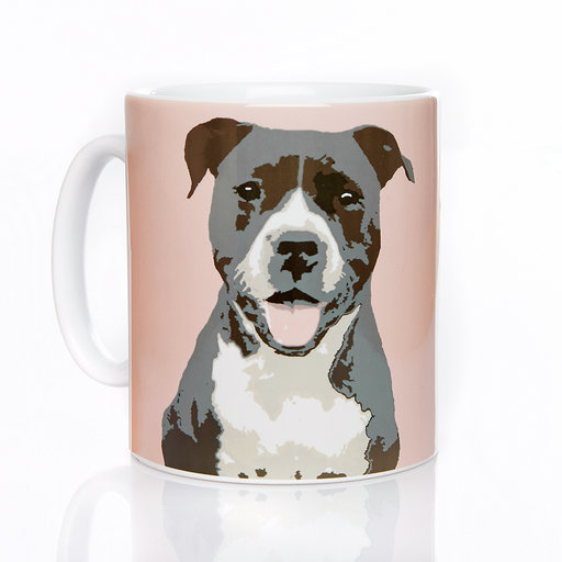 Pink Stone Brown and White Staffie Mug by Betty Boyns