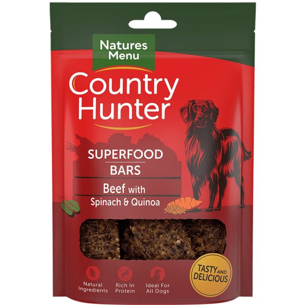 Natures Menu Country Hunter Superfood Bars Beef with Spinach & Quinoa Dog Treat 100g