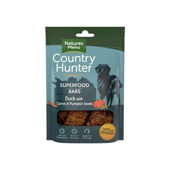Natures Menu Country Hunter Superfood Bars Duck with Carrot & Pumpkin Seeds Dog Treat 100g