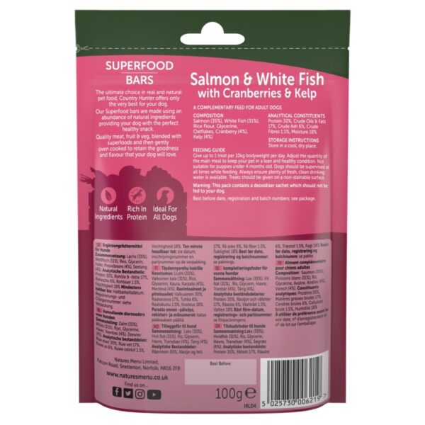 Natures Menu Country Hunter Superfood Bars Salmon & Whitefish with Cranberries & Kelp Dog Treat 100g