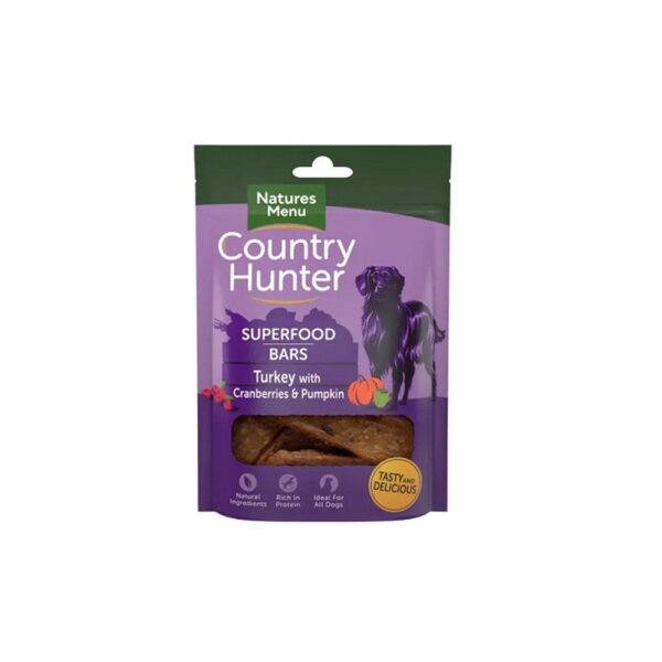 Natures Menu Country Hunter Superfood Bars Turkey with Cranberries & Pumpkin Dog Treat 100g