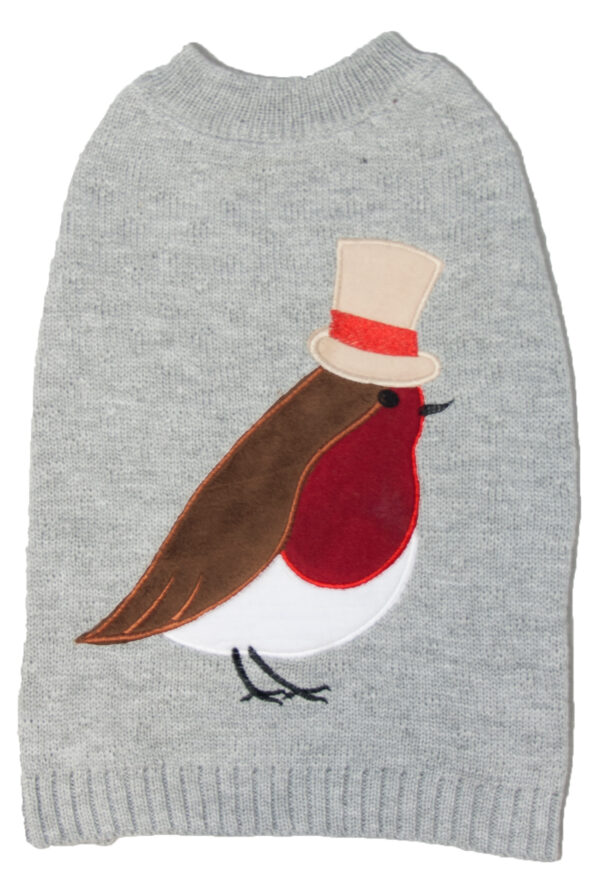 Sotnos Grey Top Robin Christmas Dog Jumper