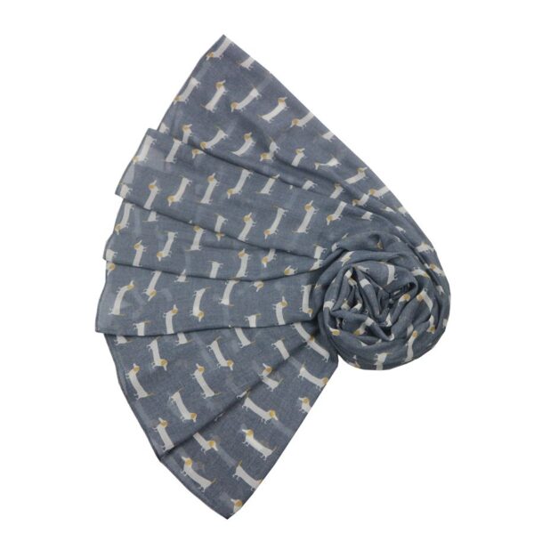 Cute Dachshund Print Scarf in Denim Blue