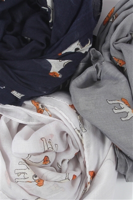 Cute Jack Russell Terrier dog print scarf in grey, navy and white