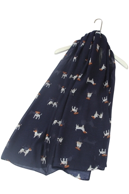 Cute Jack Russell Terrier dog print scarf in navy