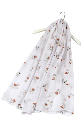 Cute Jack Russell Terrier dog print scarf in white