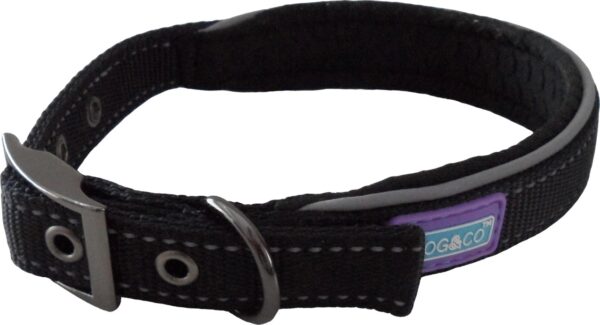 Dog & Co Black Padded Reflective Buckle Dog Collar