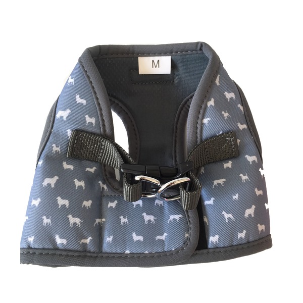 Back of Grey Dog Step In Harness with white dog silhouettes by Wagytail