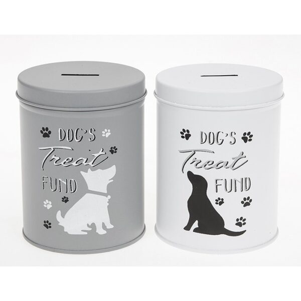 Dogs Treat Fund Money Box available in grey and white