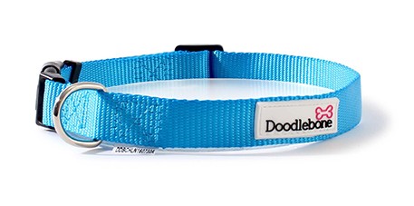 Doodlebone Bold Nylon Adjustable Cyan Blue Dog Collar