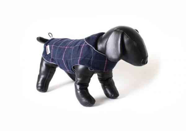 Doodlebone Tweedy Reversible Dog Jacket in Dark Blue / Raspberry