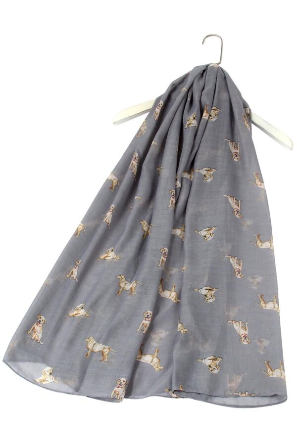 Grey Golden Labrador Dog Print Scarf