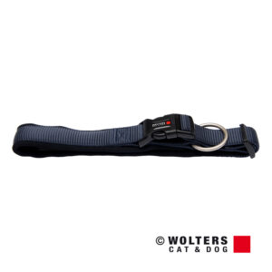 Graphite grey padded, adjustable dog collar with a black lining by Wolters