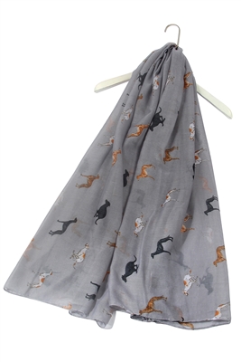 Grey Greyhound print scarf featuring different coloured greyhounds running and standing
